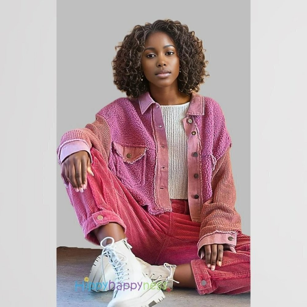 New POL Crop Jacket Shacket Barbie Pink Sherpa Size NWT - Picture 2 of 6